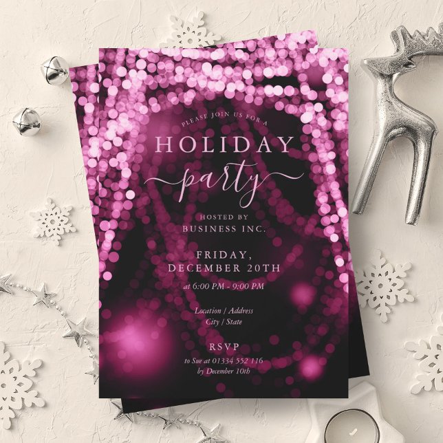 Invitación Elegante Rubor Pink Company Holiday String Lights (Elegant Blush Pink Company Holiday String Lights Invitation)