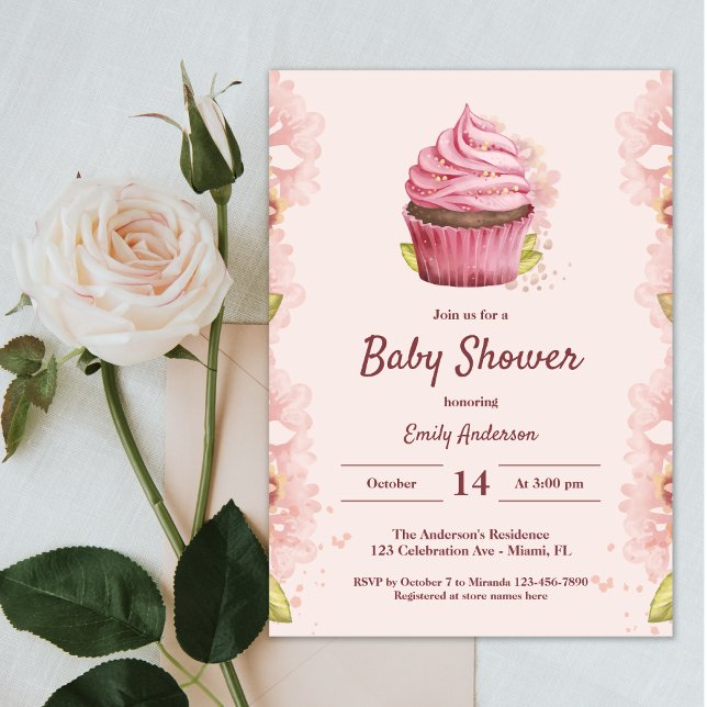 Invitación Elegante Rubor Pink Cupcake Chica Sweet Baby Showe (Subido por el creador)
