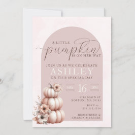 Invitación Elegante Rubor Pink Fall Pumpkin Baby Shower