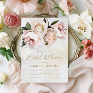 Invitación Elegante Rubor Pink Floral Bridal Shower