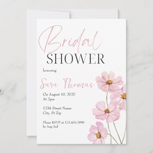 Invitación Elegante Rubor Pink Floral Bridal Shower (Anverso)