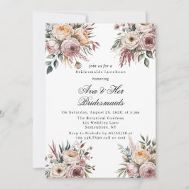 Invitación Elegante Rubor Pink Floral Bridesmaids Luncheon