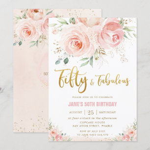Invitación Elegante Rubor Pink Floral Gold 50 y fabuloso