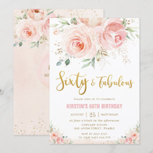 Invitación Elegante Rubor Pink Floral Gold 60 y fabuloso
