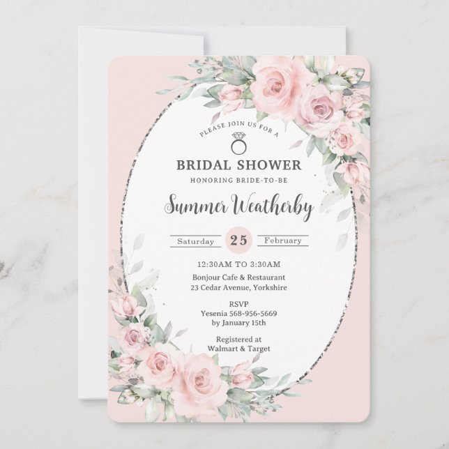 Invitación Elegante Rubor Pink Floral Greeneration Bridal Sho (Anverso)