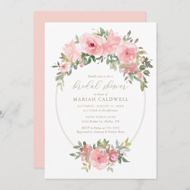 Invitación Elegante Rubor Pink Floral Greeneration Bridal Sho (Anverso / Reverso)