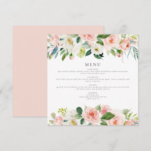 Invitación Elegante Rubor Pink Floral Square Dinner Menu Card