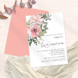 Invitación Elegante Rubor Pink Florals Quinceañera 15º Fiesta