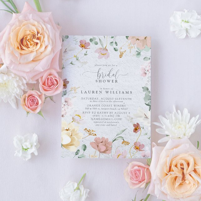 Invitación Elegante Rubor Pink Garden Flores Bridal Shower (Elegant Blush Pink Garden Flowers Bridal Shower Invitation)