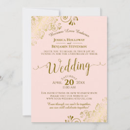 Invitación Elegante Rubor Pink & Gold Boda Livestream