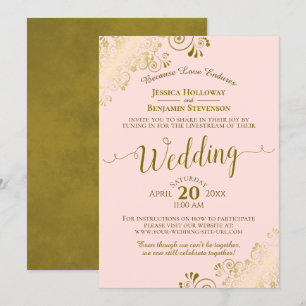 Invitación Elegante Rubor Pink & Gold Boda Livestream