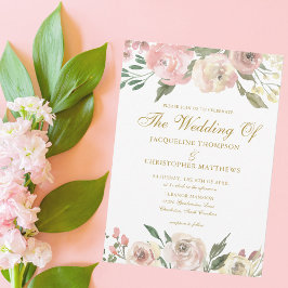 Invitación Elegante Rubor Pink Gold Floral Garden Wedding