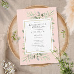 Invitación Elegante Rubor Pink Greenery Bridesmaids Luncheon<br><div class="desc">Con delicadas hojas de color agua verde sobre un fondo rosa rubor,  esta invitación a almorzar de las damas de moda se puede personalizar con la información especial de su evento de celebración. Diseñado por Thisisnotme©</div>