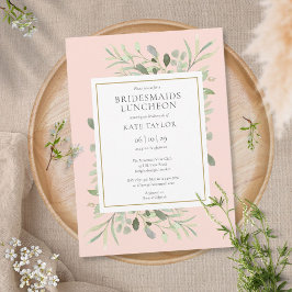 Invitación Elegante Rubor Pink Greenery Bridesmaids Luncheon