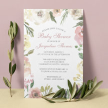 Elegante Rubor Pink Ivory Floral Baby Shower
