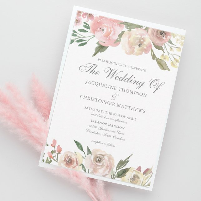 Invitación Elegante Rubor Pink Ivory Floral Spring Wedding (Subido por el creador)