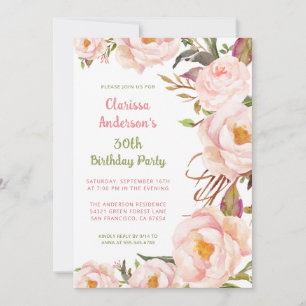 Invitación Elegante Rubor Pink Peony 30 cumpleaños