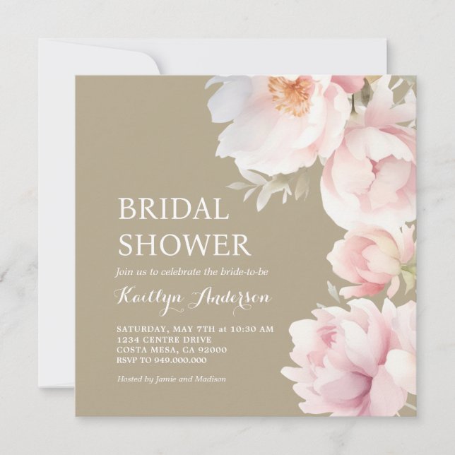 Invitación Elegante Rubor Pink Peony Garden Bridal Shower (Anverso)