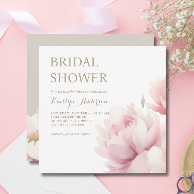 Invitación Elegante Rubor Pink Peony Garden Bridal Shower (Subido por el creador)