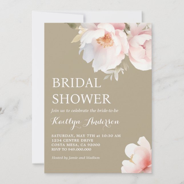 Invitación Elegante Rubor Pink Peony Garden Bridal Shower (Anverso)