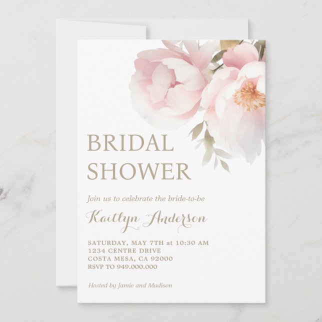 Invitación Elegante Rubor Pink Peony Garden Bridal Shower (Anverso)