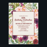 Invitación Elegante Rubor Pink Purple Cream 60 cumpleaños<br><div class="desc">Elegante invitación para fiestas de cumpleaños número 60 para mujeres con una hermosa floral color rosa y morado sobre un fondo color crema. El texto y los tipos de letra de esta invitación son personalizables usando la herramienta de diseño de Zazzle, por lo que puede personalizarlos para cualquier edad que...</div>
