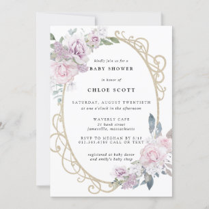 Invitación Elegante Rubor Pink Purple Floral Baby Shower