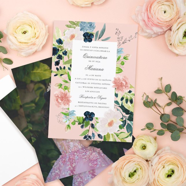 Invitación Elegante Rubor Pink Romantic Garden Quinceañera (Subido por el creador)