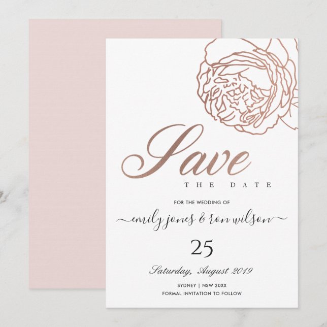 INVITACIÓN ELEGANTE RUBOR PINK ROSE GOLD FLORAL GUARDAR LA FE (Anverso / Reverso)
