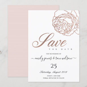 INVITACIÓN ELEGANTE RUBOR PINK ROSE GOLD FLORAL GUARDAR LA FE