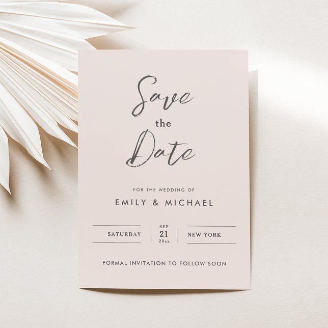 Invitación Elegante Rubor Pink Script Wedding Save the Date (Subido por el creador)