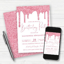 Invitación Elegante Rubor Pink Sparkle Purpurinas Drithday