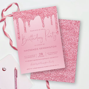 Invitación Elegante Rubor Pink Sparkle Purpurinas Drithday