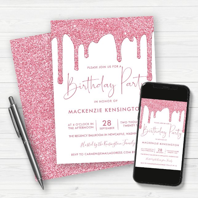 Invitación Elegante Rubor Pink Sparkle Purpurinas Drithday (Subido por el creador)
