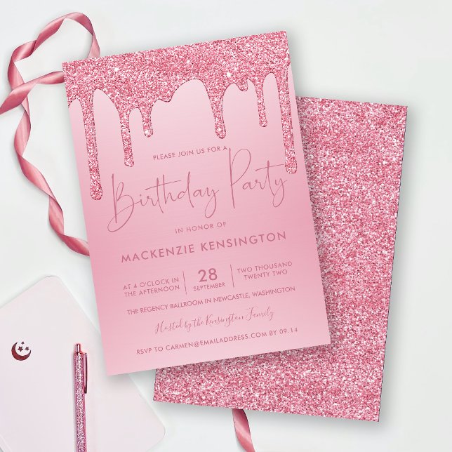 Invitación Elegante Rubor Pink Sparkle Purpurinas Drithday (Subido por el creador)