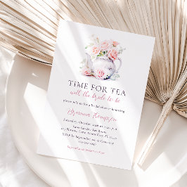 Invitación Elegante Rubor Pink Time For Tea Bridal Shower