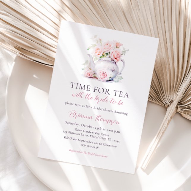 Invitación Elegante Rubor Pink Time For Tea Bridal Shower (Subido por el creador)