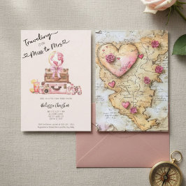 Invitación Elegante Rubor Pink Travel Adventure Bridal Shower