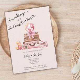 Invitación Elegante Rubor Pink Travel Adventure Bridal Shower