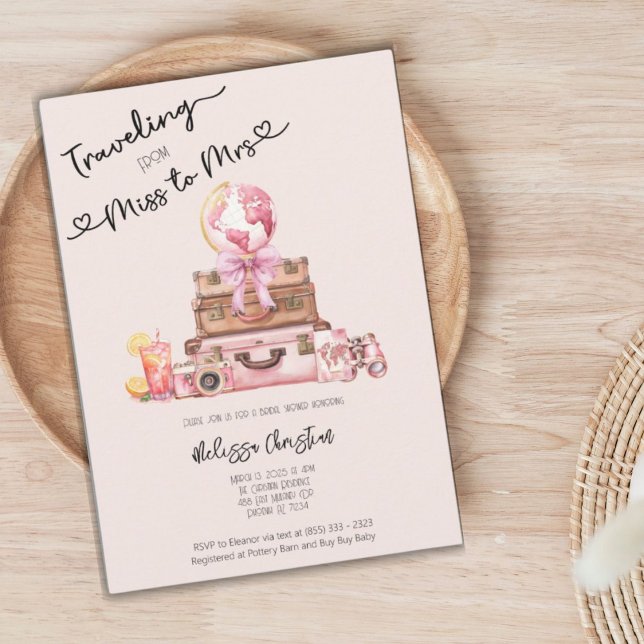 Invitación Elegante Rubor Pink Travel Adventure Bridal Shower (Subido por el creador)
