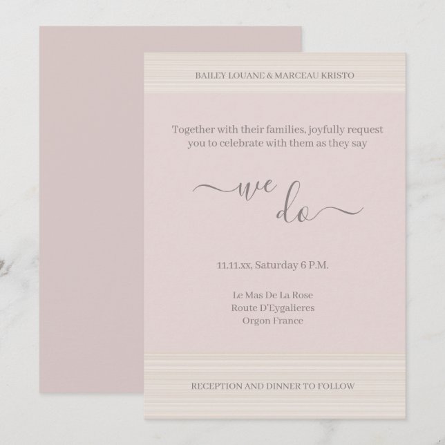 Invitación Elegante Rubor Pink We Do WoodGrain Stripes Boda (Anverso / Reverso)