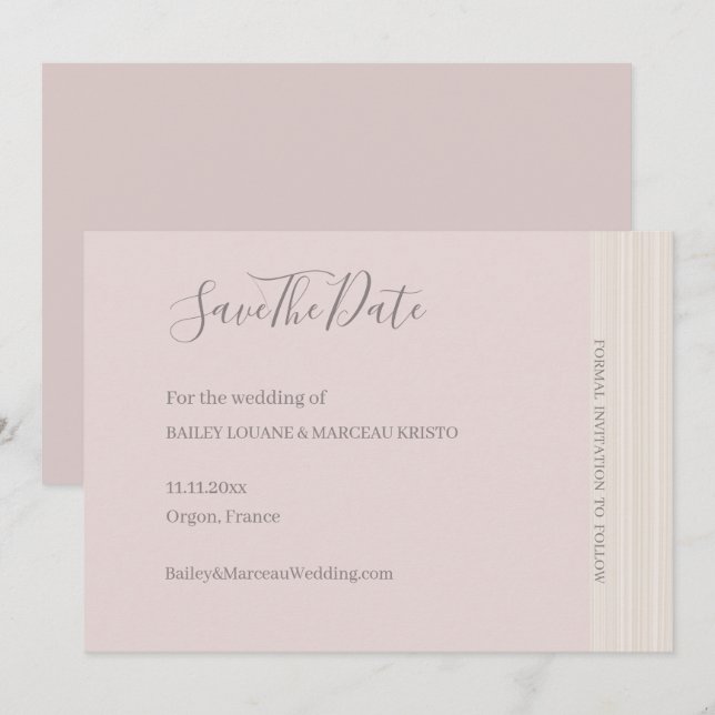 Invitación Elegante Rubor Pink WoodGrain Save The Date Boda (Anverso / Reverso)