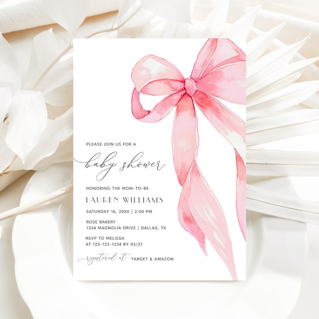 Invitación Elegante Rubor Rosa Coquette Bow Chica Baby Shower (Subido por el creador)