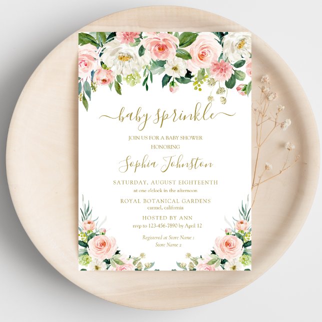 Invitación Elegante Rubor Rosa Gold Floral Baby Sprinkle (Subido por el creador)