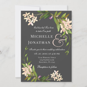 Invitación Elegante Rubor rosa Jardín floral Boda cristiano