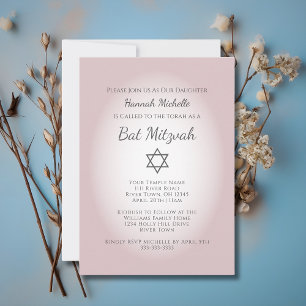Invitación Elegante Rubor Rosa Simple Bat Femenino Mitzvah