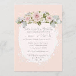 Invitación Elegante Rubor Roses Rosa Swirl Bridal Shower Tea