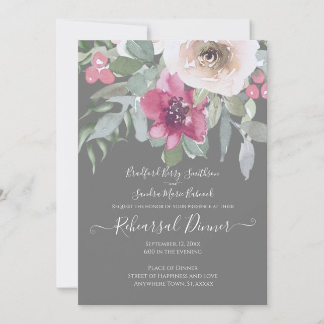 Invitación Elegante Rubor Sage Gray Floral (Anverso)