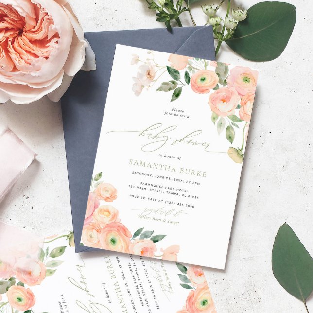 Invitación Elegante Rubor & Sage Green Baby Shower (Subido por el creador)