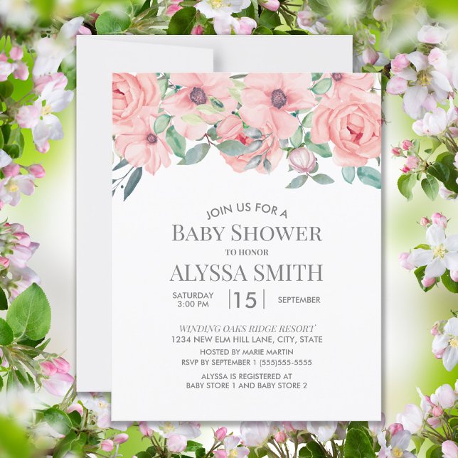 Invitación Elegante Rubor Sage Green Floral Baby Shower (Subido por el creador)